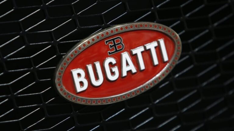 bugatti logo is seen at the 2017 new york international auto show in new york